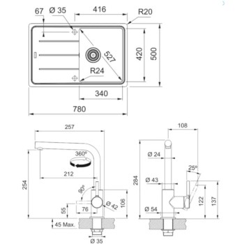 Virtuves komplekts Franke G263ŠB, fragranīta izlietne BFG 611-78 un jaucējkrāns FS 3230.031, šīfera pelēka/hroms 114.0720.163
