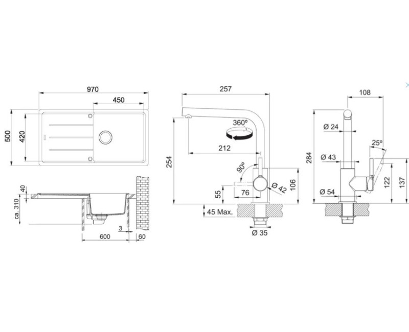 Virtuves komplekts Franke G264MČ, fragranīta izlietne BFG 611 un jaucējkrāns FS 3230.031, matēti melna/hromēta 114.0700.740