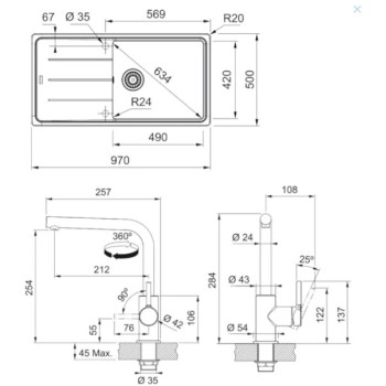 Virtuves komplekts Franke G264ŠB, fragranīta izlietne BFG 611 un jaucējkrāns FS 3230.031, šīfera pelēka/hroms 114.0720.164