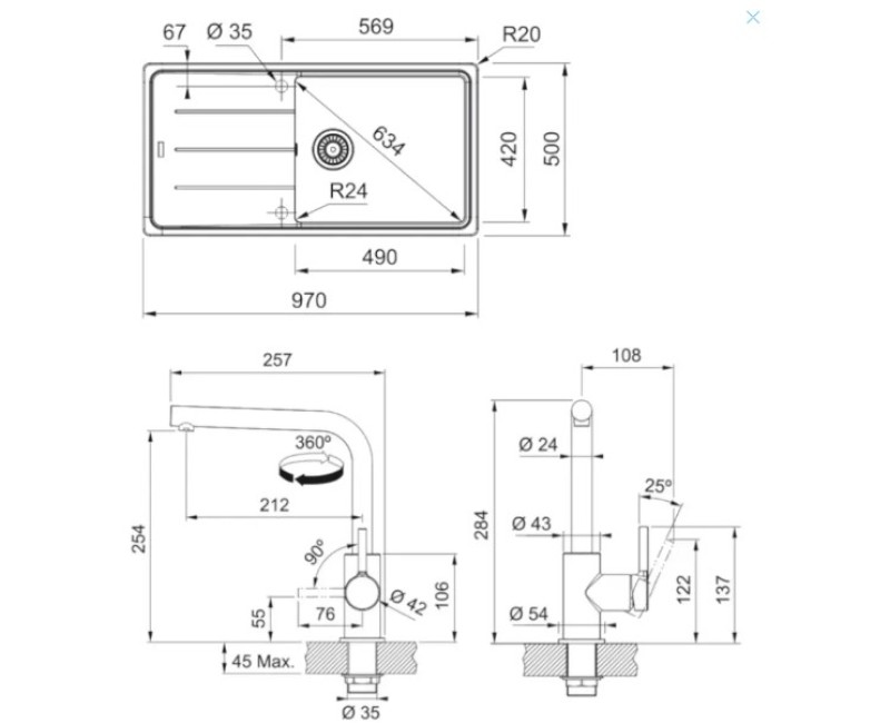 Virtuves komplekts Franke G264ŠB, fragranīta izlietne BFG 611 un jaucējkrāns FS 3230.031, šīfera pelēka/hroms 114.0720.164