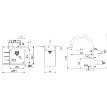 Virtuves komplekts Franke G269KA, fragranīta izlietne CNG 611-62 TL/7 un jaucējkrāns FC 6018.424, kašmirs 114.0700.665