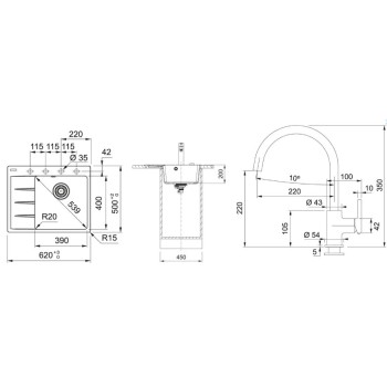 Virtuves komplekts Franke G269MČ, fragranīta izlietne CNG 611-62 TL/7 un jaucējkrāns FC 6018.901, matēti melns 114.0700.666