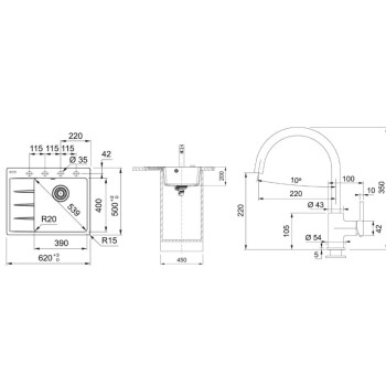 Virtuves komplekts Franke G269O, fragranīta izlietne CNG 611-62 TL/7 un jaucējkrāns FC 6018.071, onikss 114.0700.667