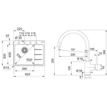 Virtuves komplekts Franke G270KA, fragranīta izlietne CNG 611-62 TL/2 un jaucējkrāns FC 6018.424, kašmirs 114.0700.669