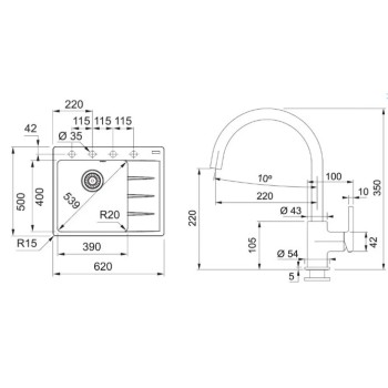 Virtuves komplekts Franke G270ŠK, fragranīta izlietne CNG 611-62 TL/2 un jaucējkrāns FC 6018.084, pelēks akmens 114.0700.772