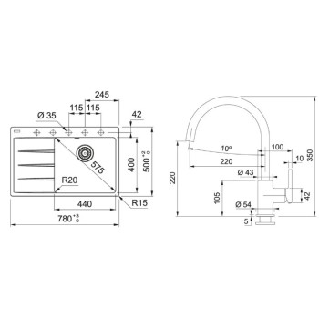 Virtuves komplekts Franke G271MČ, fragranīta izlietne CNG 611-78 TL/7 un jaucējkrāns FC 6018.901, matēti melns 114.0700.774