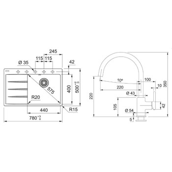 Virtuves komplekts Franke G271O, fragranīta izlietne CNG 611-78 TL/7 un jaucējkrāns FC 6018.071, onikss 114.0700.775