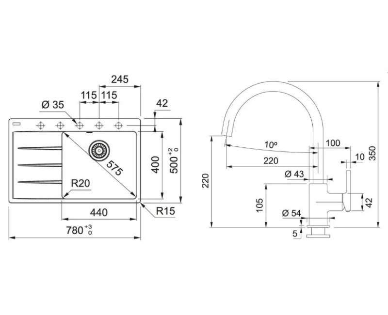 Virtuves komplekts Franke G271O, fragranīta izlietne CNG 611-78 TL/7 un jaucējkrāns FC 6018.071, onikss 114.0700.775