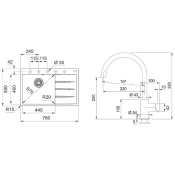 Virtuves komplekts Franke G272KA, fragranīta izlietne CNG 611-78 TL/2 un jaucējkrāns FC 6018.424, kašmirs 114.0700.777