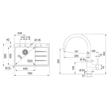 Virtuves komplekts Franke G272O, fragranīta izlietne CNG 611-78 TL/2 un jaucējkrāns FC 6018.071, onikss 114.0700.779