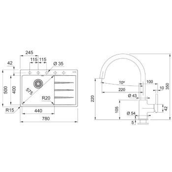Virtuves komplekts Franke G272ŠK, fragranīta izlietne CNG 611-78 TL/2 un jaucējkrāns FC 6018.084, pelēks akmens 114.0700.780