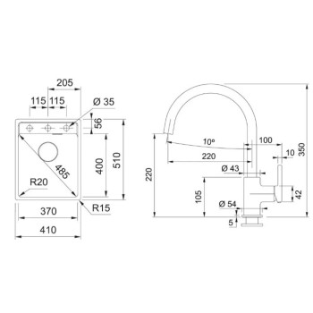 Virtuves komplekts Franke G273O, fragranīta izlietne MRG 610-37 RTL un jaucējkrāns FC 6018.071, onikss 114.0700.783