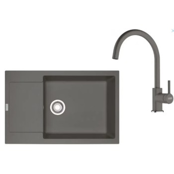 Virtuves komplekts Franke G277ŠK, fragranīta izlietne MRG 611-78 BB un jaucējkrāns FC 6018.084, pelēks akmens 114.0700.799