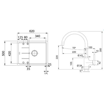 Virtuves komplekts Franke G278O, fragranīta izlietne BFG 611-62 un jaucējkrāns FC 6018.071, onikss 114.0700.802