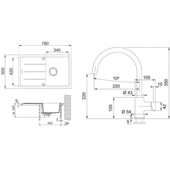 Virtuves komplekts Franke G279O, fragranīta izlietne BFG 611-78 un jaucējkrāns FC 6018.071, onikss 114.0700.807