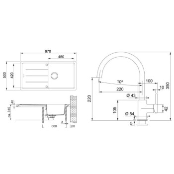 Virtuves komplekts Franke G280O, fragranīta izlietne BFG 611 un jaucējkrāns FC 6018.071, onikss 114.0700.812
