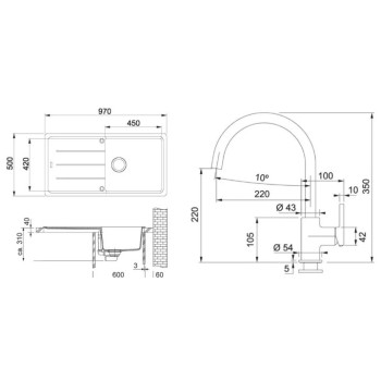 Virtuves komplekts Franke G280SA, fragranīta izlietne BFG 611 un jaucējkrāns FC 6018.082, Sahara 114.0700.813