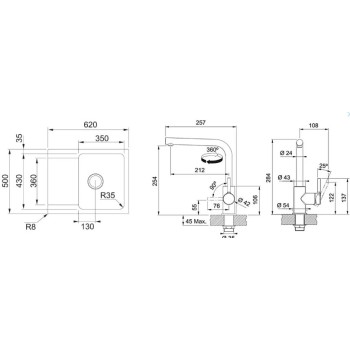 Virtuves komplekts Franke T110Č, tectonite izlietne OID 611-62 un jaucējkrāns FS 3230.031, melns/hroms 143.0687.308