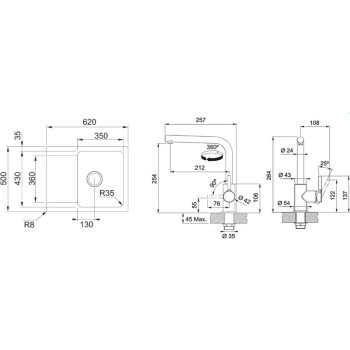 Virtuves komplekts Franke T110Š, tectonite izlietne OID 611-62 un jaucējkrāns FS 3230.031, pelēks/hroms 143.0687.318
