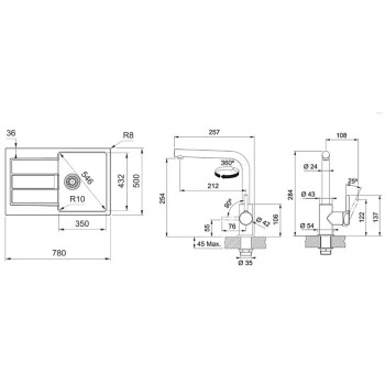 Virtuves komplekts Franke T115Č, tectonite izlietne S2D 611-78 un jaucējkrāns FS 3230.031, melns/hroms 143.0687.348