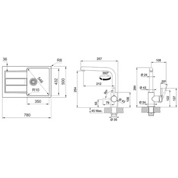 Virtuves komplekts Franke T115Š, tectonite izlietne S2D 611-78 un jaucējkrāns FS 3230.031, pelēks/hroms 143.0687.349