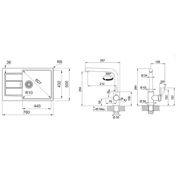Virtuves komplekts Franke T116Š, tectonite izlietne S2D 611-78 XL un jaucējkrāns FS 3230.031, pelēks/hroms 143.0687.354