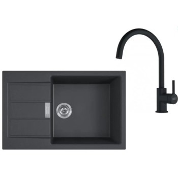 Virtuves komplekts Franke T124Č, tectonite izlietne S2D 611-78 XL un jaucējkrāns FC 6018.901, melns/matēti melns 143.0687.357
