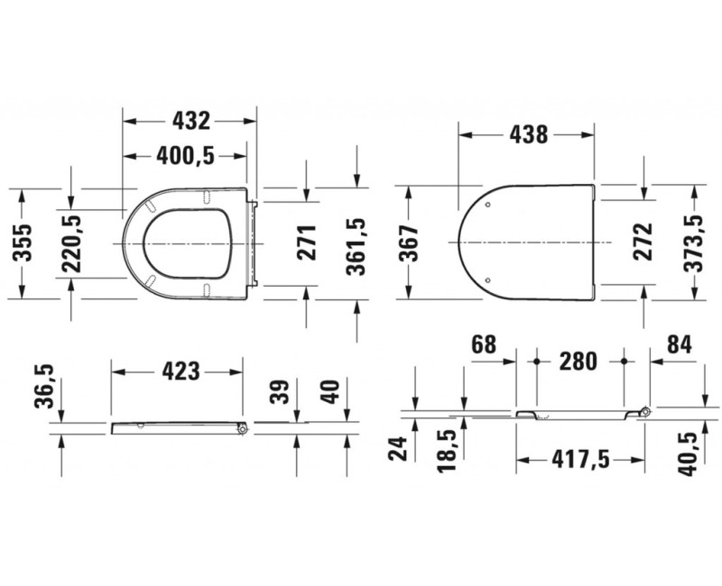Кришка для унитаза Duravit ME от Starck с функцией SoftClose, белое 0020110000