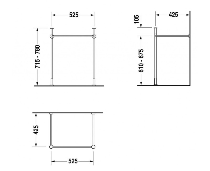 Izlietnes kājas Duravit Vero, 52.5cm Hromēta