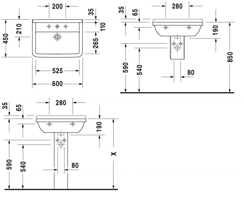 Раковина для ванной Duravit Starck 3, WonderGliss 60x45 см Белый