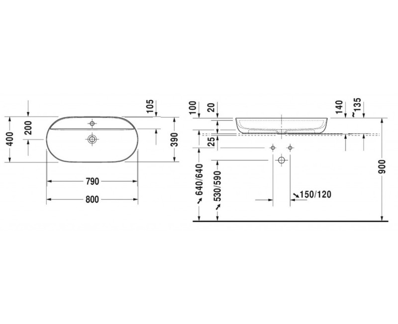 Раковина для ванной комнаты Duravit LUV WonderGliss, DuraCeram®, 80x40 см, белый