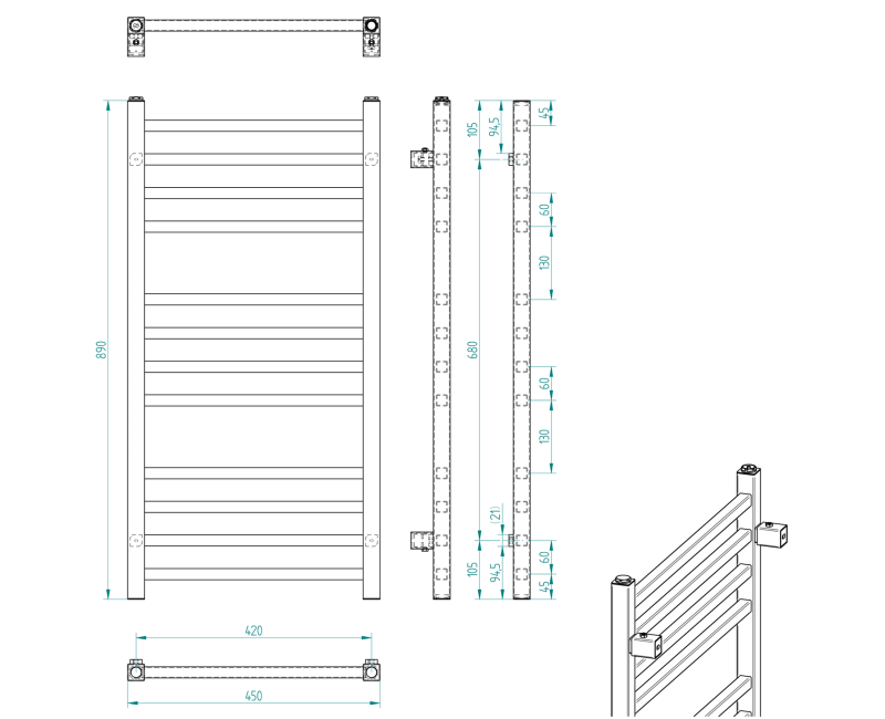 Dvieļu žāvētājs / Radiators Sapho Metro 45x89 cm, 239 W, hroms 0411-03