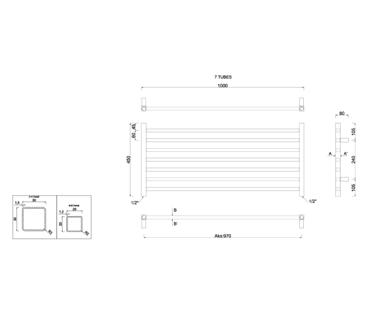 Полотенцесушитель / Радиатор Sapho Metro 100x45 см, 29 Вт, хром 0411-10