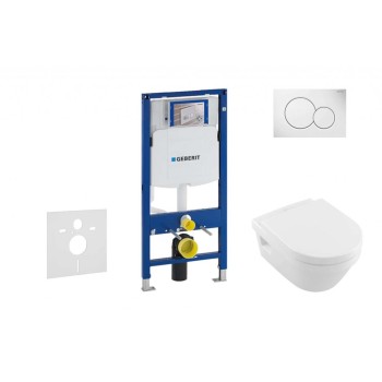 Tualetes poda komplekts Geberit Duofix  rāmis ar Villeroy & Boch Architectura Rimless podu ar SoftClose Vāku, Sigma01 Balta poga