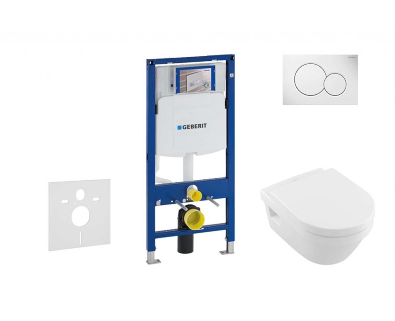 Tualetes poda komplekts Geberit Duofix  rāmis ar Villeroy & Boch Rimless podu ar SoftClose Vāku, Sigma01 Balta poga