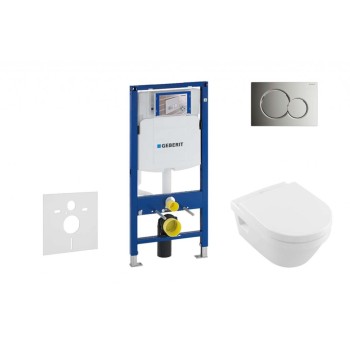 Tualetes poda komplekts Geberit Duofix  rāmis ar Villeroy & Boch Architectura Rimless podu ar SoftClose Vāku, Sigma01 Hroma poga