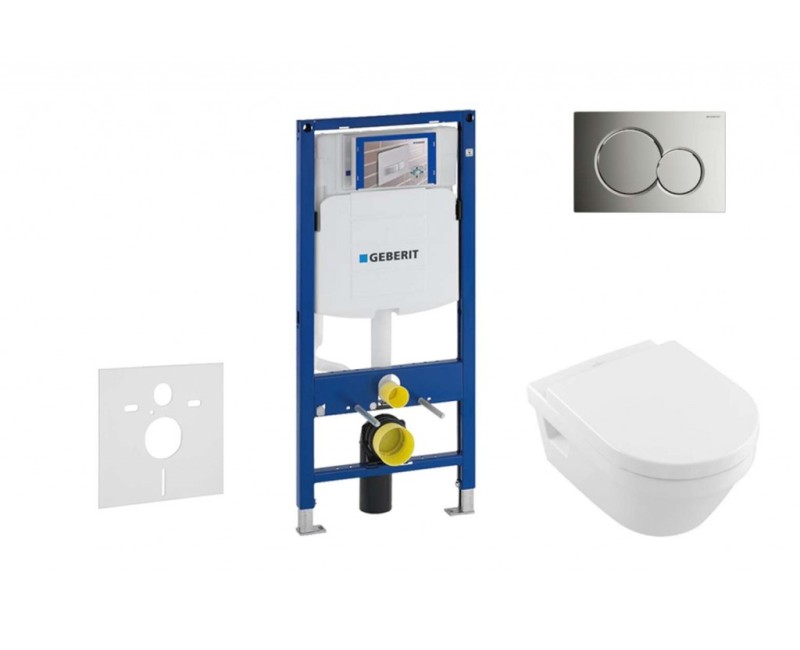 Tualetes poda komplekts Geberit Duofix  rāmis ar Villeroy & Boch Rimless podu ar SoftClose Vāku, Sigma01 Hroma poga