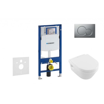Tualetes poda komplekts Geberit Duofix  rāmis ar Villeroy & Boch Architectura Rimless podu ar SoftClose Vāku, Sigma01 Matēta Hroma poga