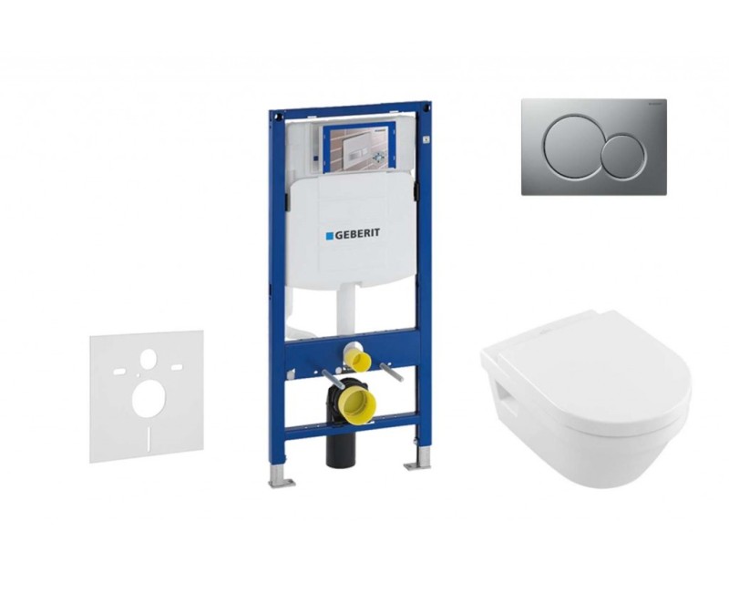 Tualetes poda komplekts Geberit Duofix  rāmis ar Villeroy & Boch Rimless podu ar SoftClose Vāku, Sigma01 Matēta Hroma poga