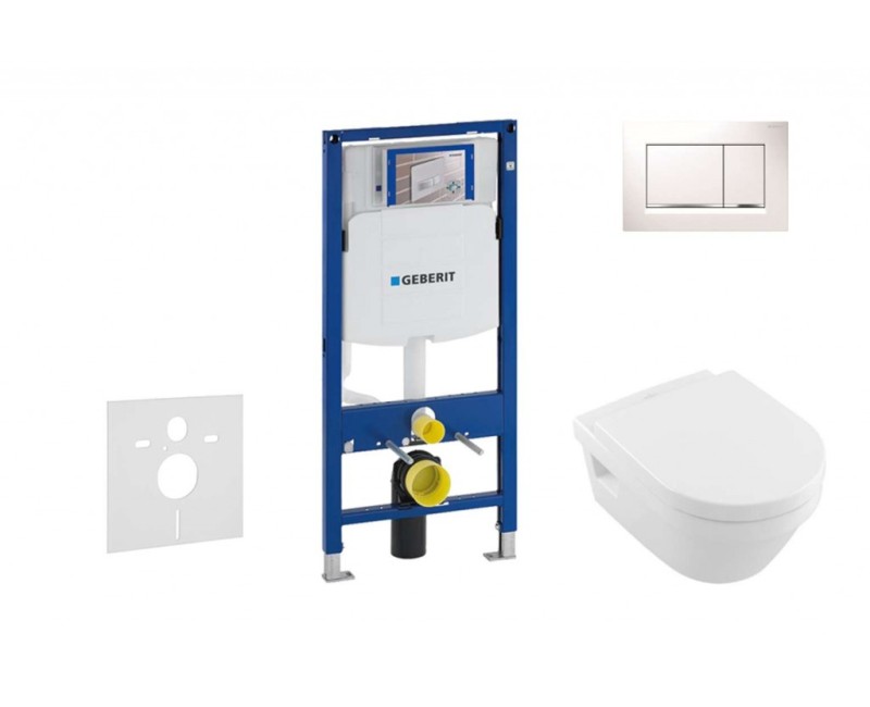 Tualetes poda komplekts Geberit Duofix rāmis ar  Villeroy & Boch Omnia Architectura Rimless podu, Balta Sigma30 poga, Soft Close Vāks