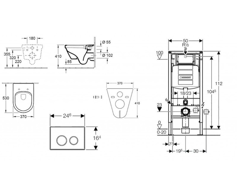 Tualetes poda komplekts Geberit Duofix  rāmis ar Villeroy & Boch Rimless podu ar SoftClose Vāku, Sigma30 Matēta hroma, poga