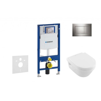 Tualetes poda komplekts Geberit Duofix  rāmis ar Villeroy & Boch Architectura Rimless podu ar SoftClose Vāku, Sigma30 Hromēta poga