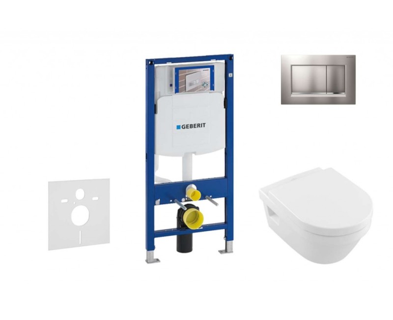 Tualetes poda komplekts Geberit Duofix  rāmis ar Villeroy & Boch Rimless podu ar SoftClose Vāku, Sigma30 Matēta hroma, poga