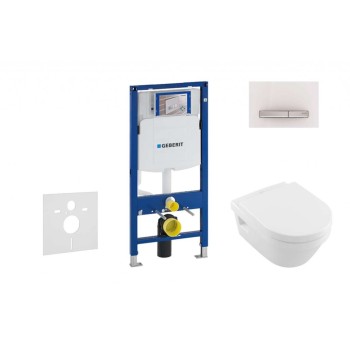 Tualetes poda komplekts Geberit Duofix  rāmis ar Villeroy & Boch Architectura Rimless podu ar SoftClose Vāku, Sigma50 Balta poga
