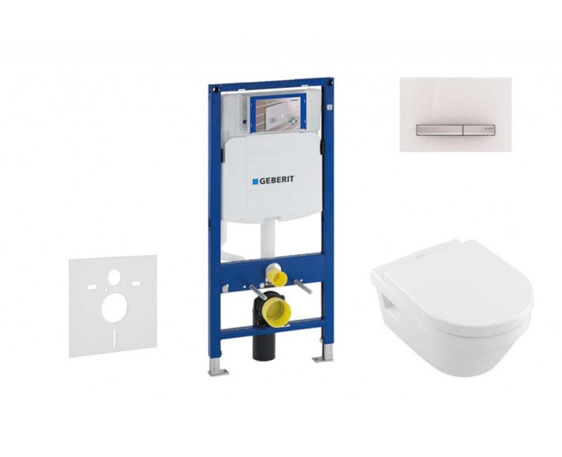 Tualetes poda komplekts Geberit Duofix  rāmis ar Villeroy & Boch Rimless podu ar SoftClose Vāku, Sigma50 Balta poga