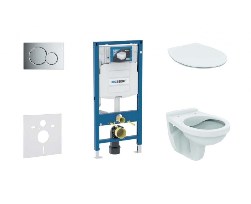 Tualetes poda komplekts Geberit Duofix rāmis ar Alpha Rimless podu ar SoftClose Vāku, Sigma01 Hromēts poga