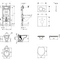 Tualetes poda komplekts Geberit Duofix rāmis ar Alpha Rimless podu ar SoftClose Vāku, Sigma01 Hromēts poga