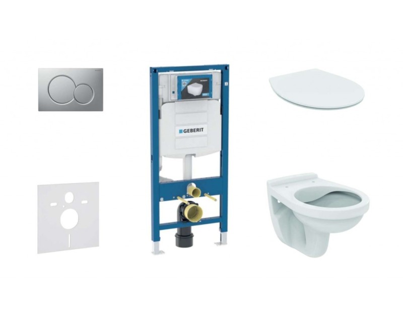 Tualetes poda komplekts Geberit Duofix rāmis ar Alpha Rimless podu ar SoftClose Vāku, Sigma01 matēta Hroma poga