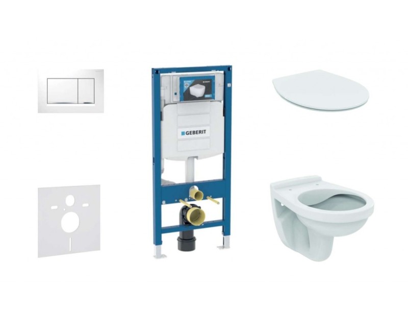 Tualetes poda komplekts Geberit Duofix rāmis ar Alpha Rimless podu ar SoftClose Vāku, Sigma30 Balta/Hromēta poga