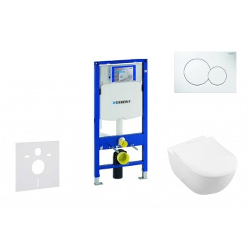 Tualetes poda komplekts Geberit Duofix rāmis ar Villeroy & Boch podu, SoftClose QR vāku, ar baltu pogu Sigma01 pogu